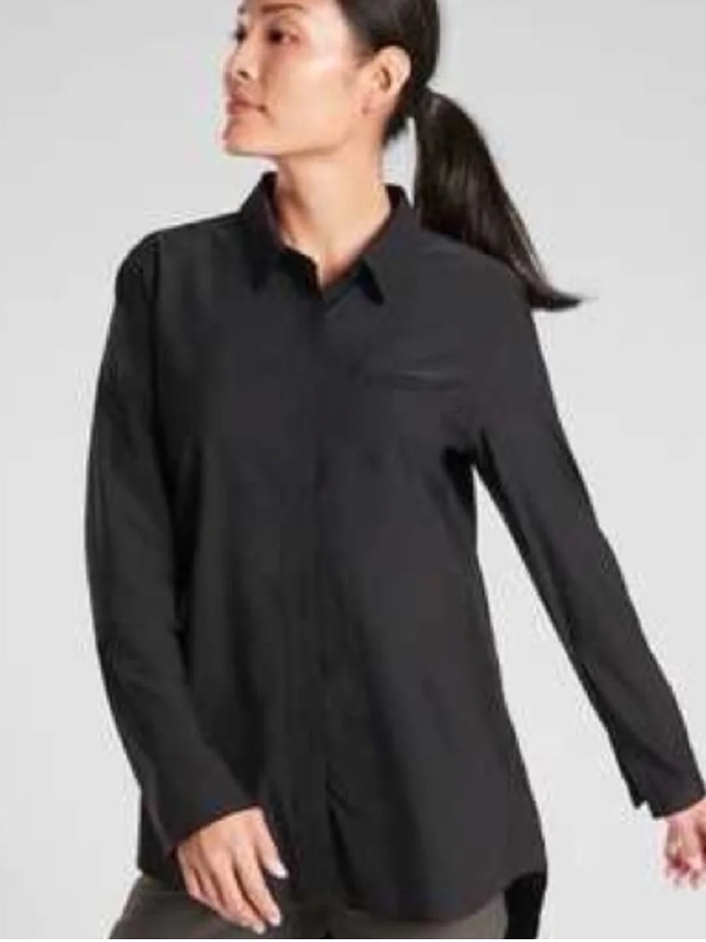 Athleta Urbanite Black Button Down Top Size Large